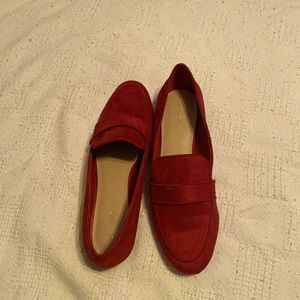 Red suede loafers